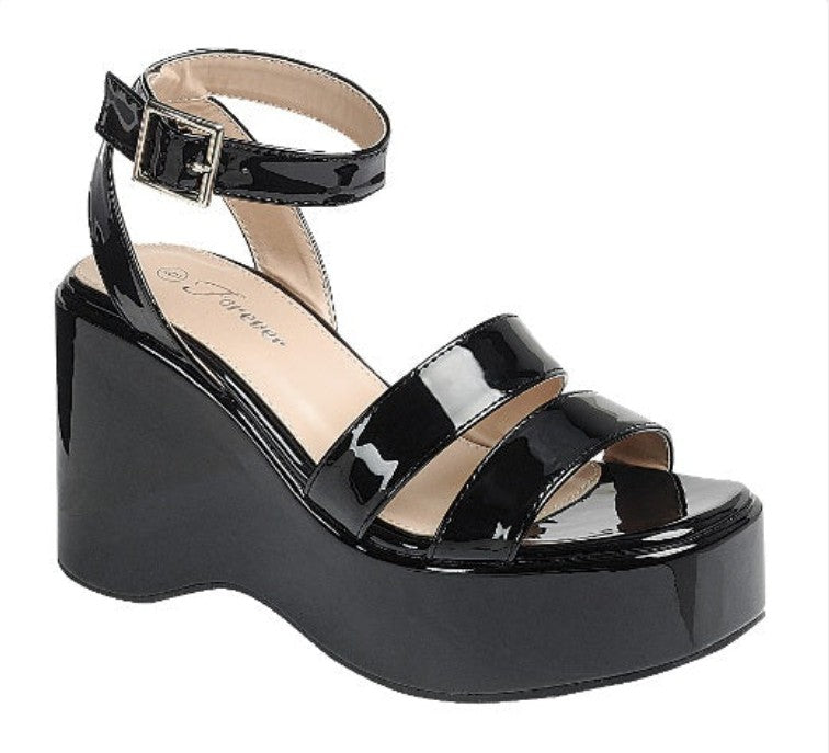 LUNA-10 PATENT LEATHER PLATFORM WEDGE SANDAL BLACK
