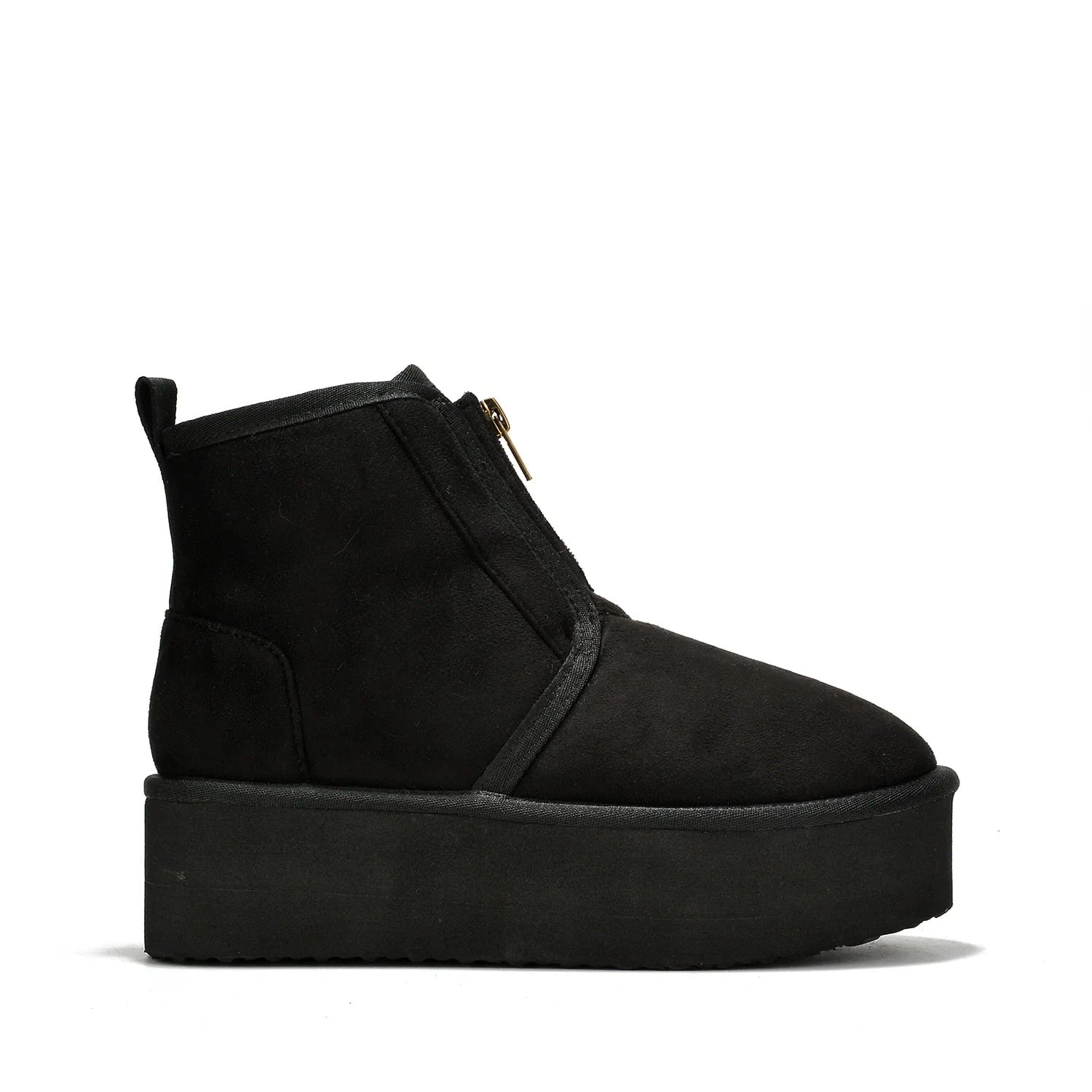 MIANE Black Faux Suede Zip Up Bootie - Faux Fur Lining