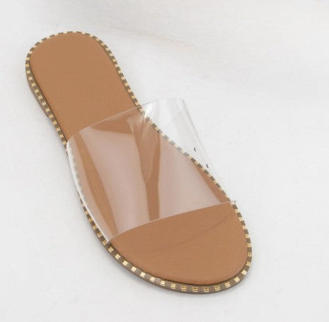 MICAH-1N CLEAR FLAT SLIDE WITH METALLIC STUD DETAIL