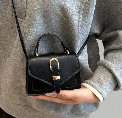 MORGAN BLACK MATTE FAUX LEATHER CROSS BODY BAG WITH GOLD BUCKLE DETAIL