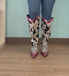 Pink Metallic Black White Multi Faux Cow Snake Zebra Cowboy Boot
- Knee High Colorblock Cowboy Boot
- Pointy Toe
- Cone Stacked Heel, Approx. 3"