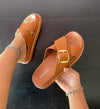 Top Moda POTTER-1 Tan
- Tan Criss Cross Strap Sandal
- Open Toe
- Buckle Detail
- Slip-On Slide
- Flatform Sole with Gold Trim, Approx. 2"