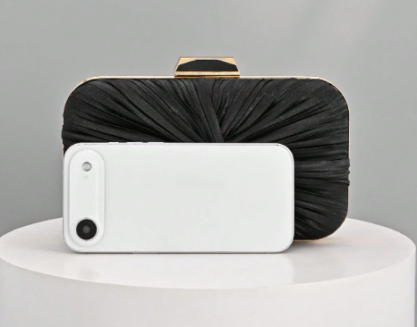 RITA BLACK/GOLD SATIN PLEATED SPECIAL OCCASION EVENING BAG CLUTCH