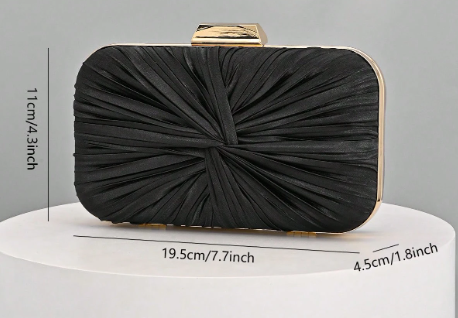 RITA BLACK/GOLD SATIN PLEATED SPECIAL OCCASION EVENING BAG CLUTCH