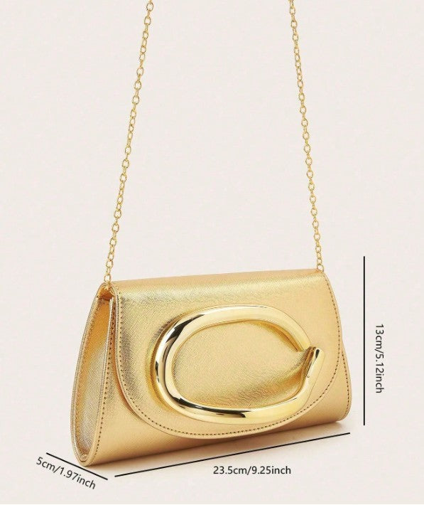 SABRINA GOLD FAUX LEATHER ENVELOPE CLUTCH