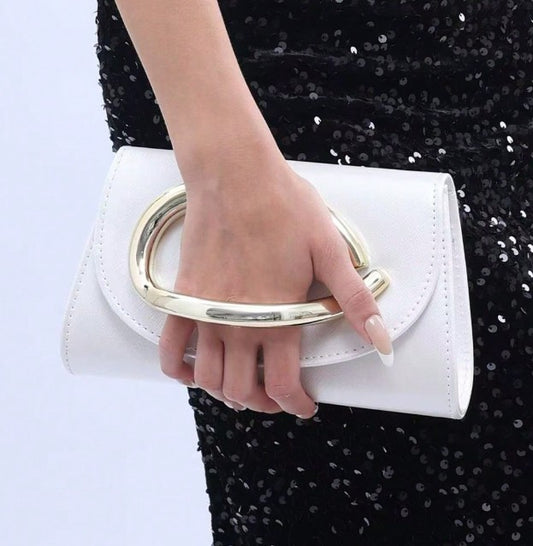 SABRINA WHITE FAUX LEATHER ENVELOPE CLUTCH