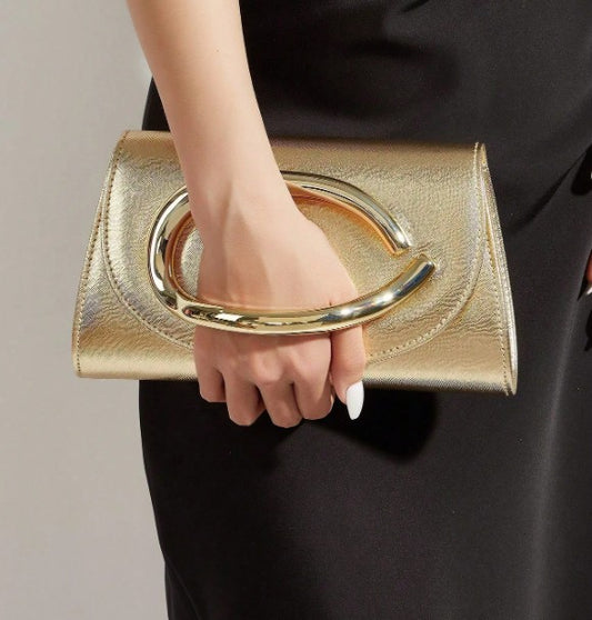 SABRINA GOLD FAUX LEATHER ENVELOPE CLUTCH