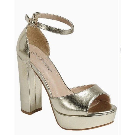 YULA-21 GOLD FAUX LEATHER PLATFORM CHUNKY BLOCK HEEL ROUND TOE HIGH HEEL SANDALS (Copy)