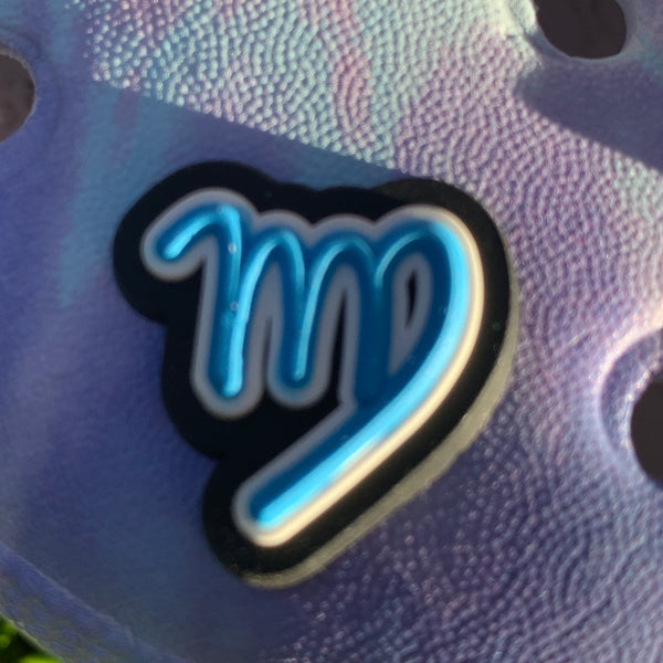 a close up of a blue and white cell phone