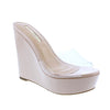 Liliana RHONA-2 nude
- Clear Vamp Band
- Peep Toe
-Nude Faux Patent Platform Wedge Heel, Approx. 5"
- Also Available in Cork