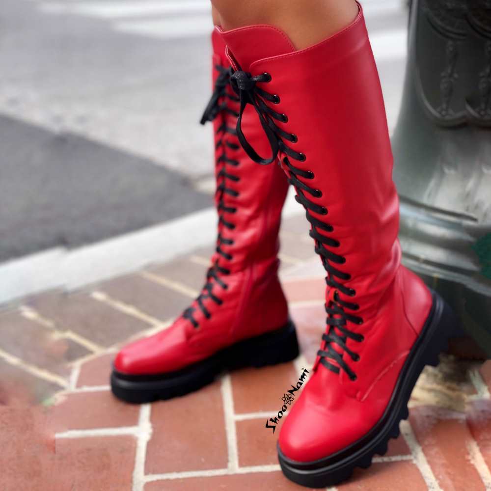 Red combat best sale boots womens