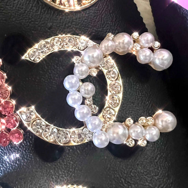 CHAIN SHOE CHARMS EXTRA LARGE - RHINESTONE/PEARL DOUBLE C - ShoeNami