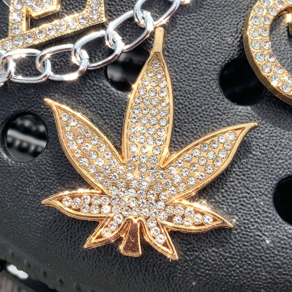 METAL SHOE CHARMS - CLEAR MARIJUANA LEAF - ShoeNami