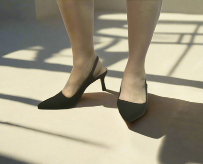 BETTY-26 Black Kitten Heel Pump Slingback Faux Nubuck
