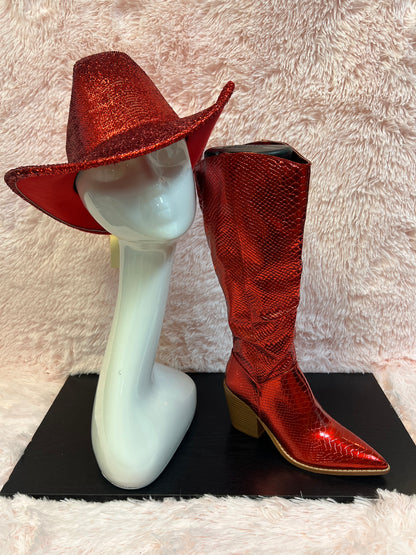 ANNIE COWBOY HAT GLITTERY RED  -Glittery red cowboy hat