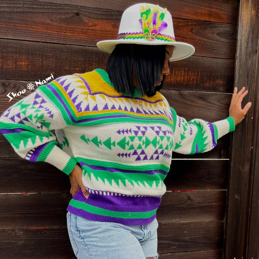 ALPINE MARDI GRAS SWEATER/VT81733 White Multi - ShoeNami
