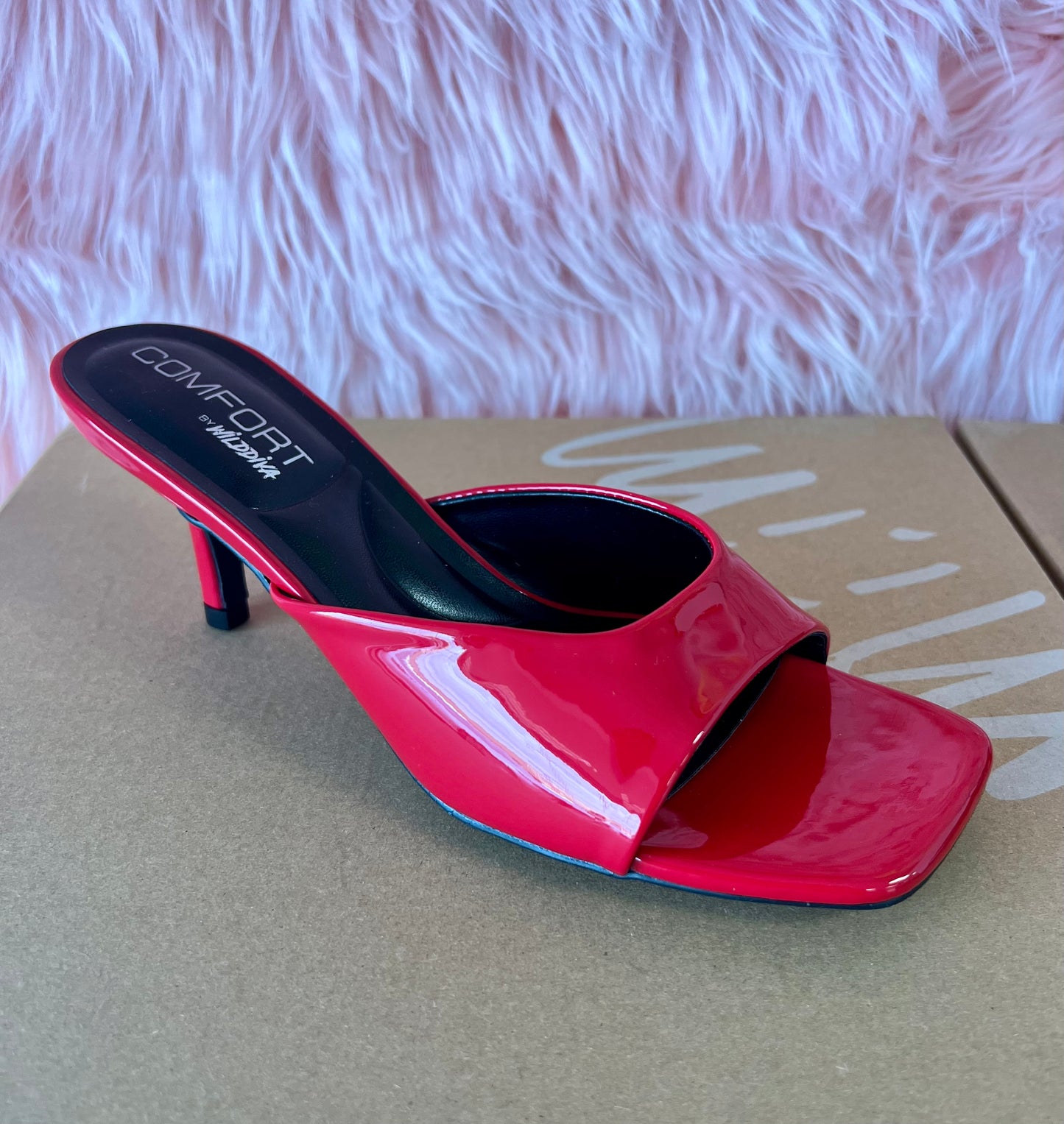 ELLIE-40 Red Patent Leather Kitten Heel Open Toe