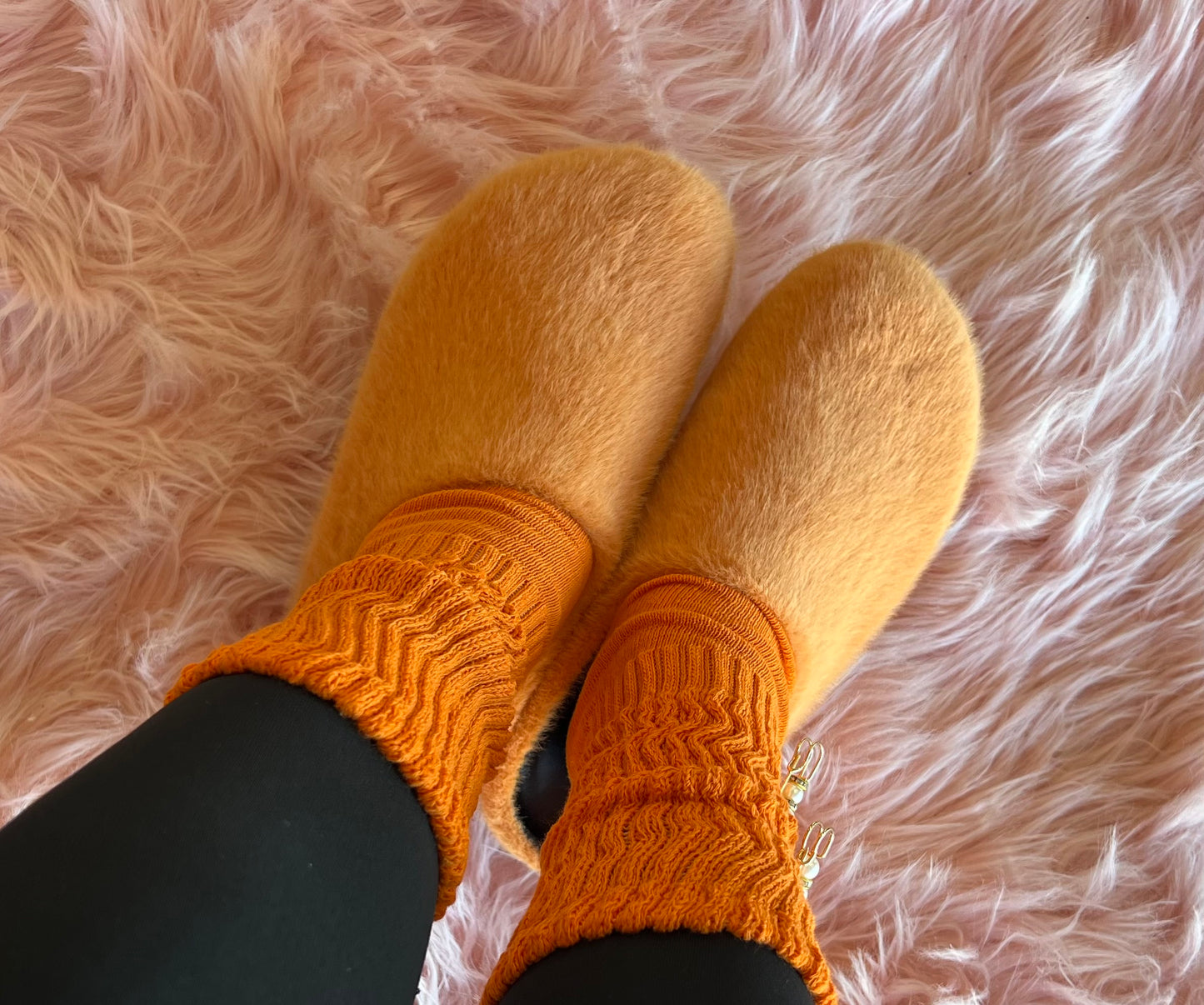 FURRY-10 Orange Faux Fur Slip-On Clog