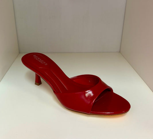 CATH AG26 RED FAUX LEATHER SLIP ON MULE OPEN TOE KITTEN HEEL
