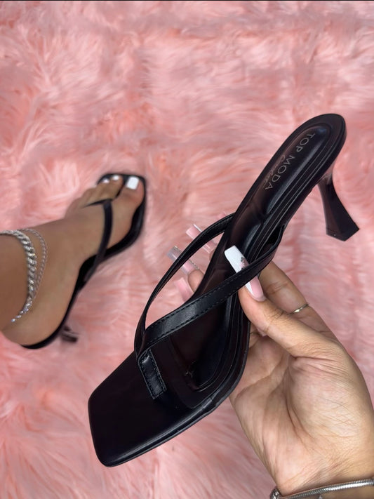 ROSSIE-56/SECOND Black Kitten Heel Split Toe Mule Black Faux Leather