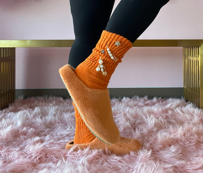 FURRY-10 Orange Faux Fur Slip-On Clog