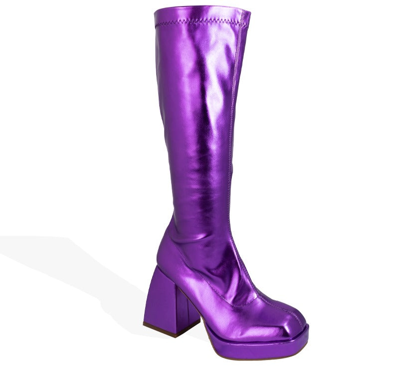 PRESLEY-01/2025 Purple Metallic Faux Leather Platform Gogo Boots