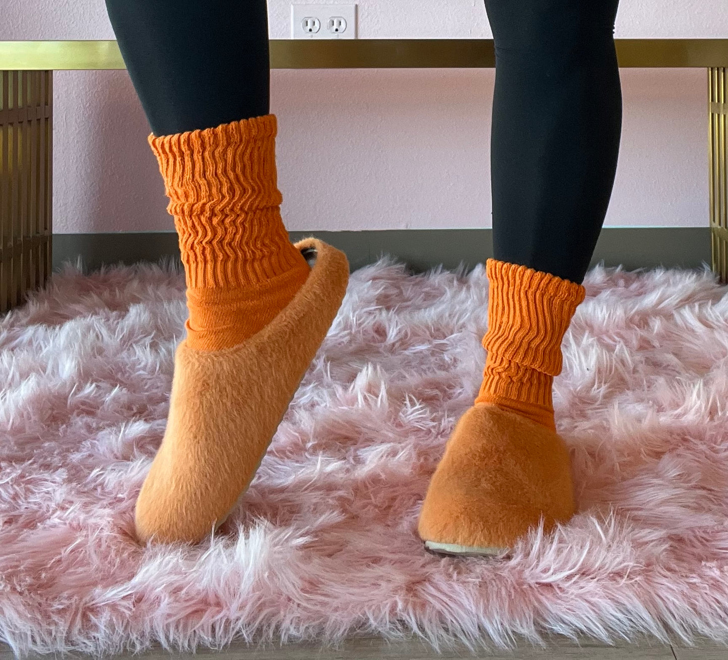 FURRY-10 Orange Faux Fur Slip-On Clog