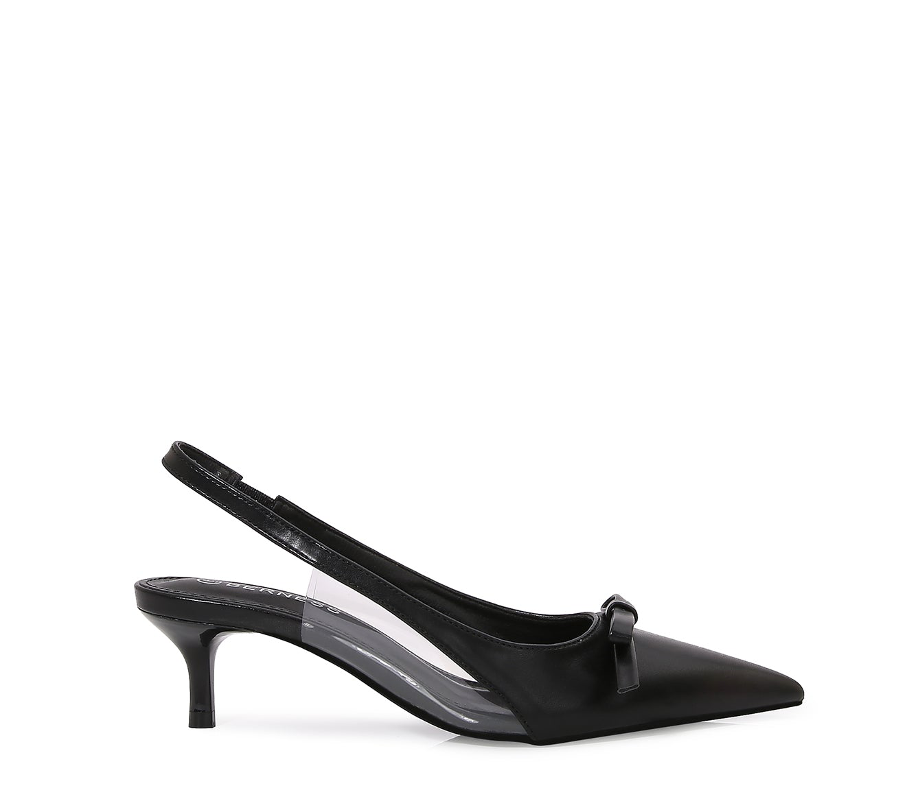 SASSY Black Kitten Heel Pump Slingback Faux Leather