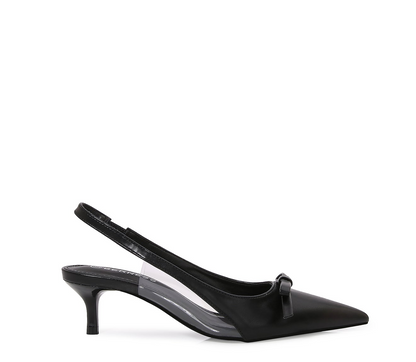 SASSY Black Kitten Heel Pump Slingback Faux Leather
