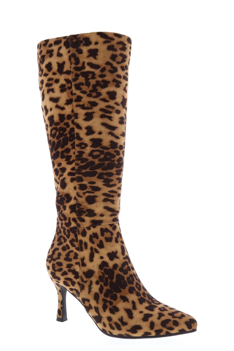 KAYLEE-1 Leopard Print Faux Suede Knee-High Boot