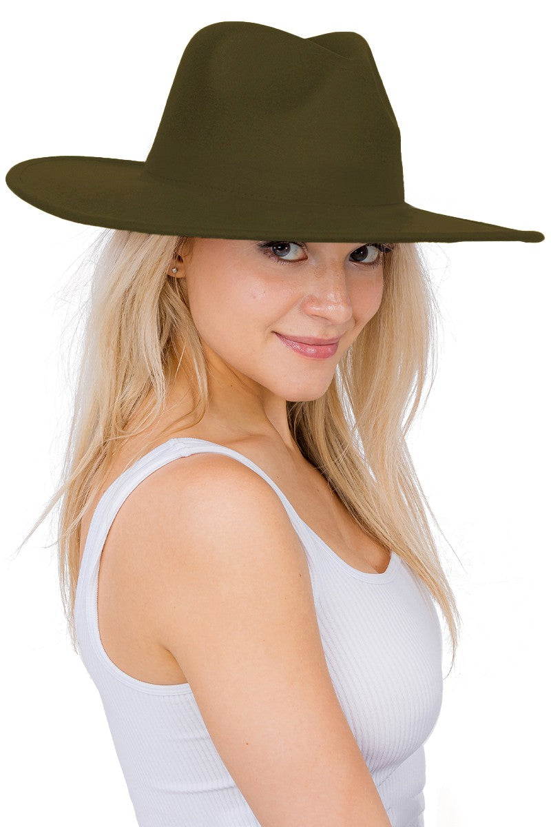 MAINSTAY HAT Olive Green Wide Brim Felt - Fedora Panama Hat - Approx 3.75” Brim