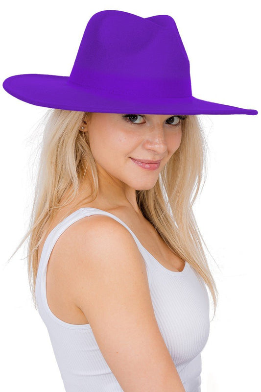 MAINSTAY HAT H3176 Purple Wide Brim Felt - Fedora Panama Hat - Approx 3.75” Brim