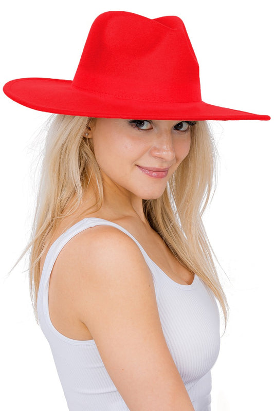 MAINSTAY HAT H3176 Red Wide Brim Felt - Fedora Panama Hat - Approx 3.75” Brim