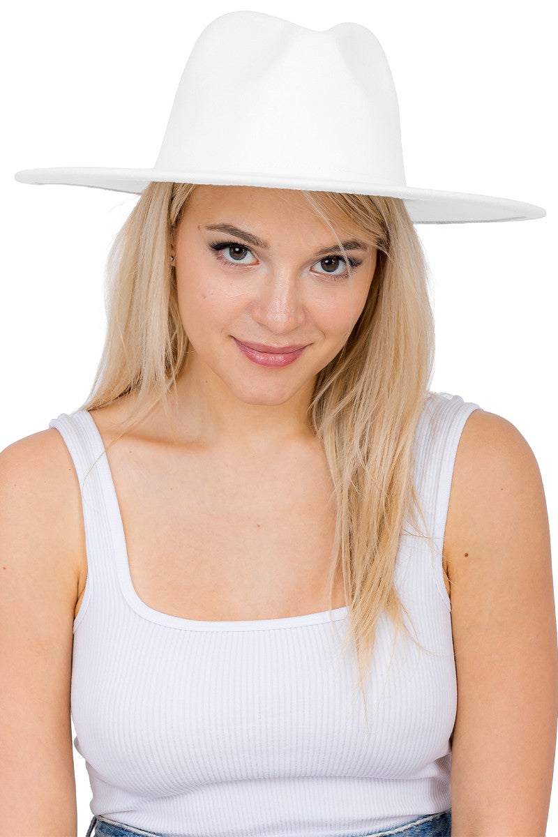 MAINSTAY HAT White Wide Brim Felt - Fedora Panama Hat - Approx 3.75” Brim