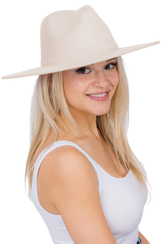 MAINSTAY HAT H3176 Beige Wide Brim Felt - Fedora Panama Hat - Approx 3.75” Brim