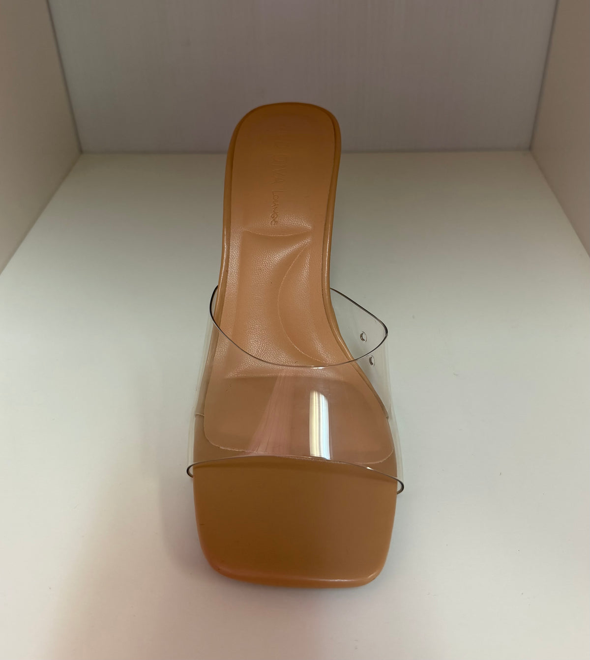 BIRKIN-11 CLEAR VAMP SLIP ON MULE STILETTO HEEL WITH NUDE BASE