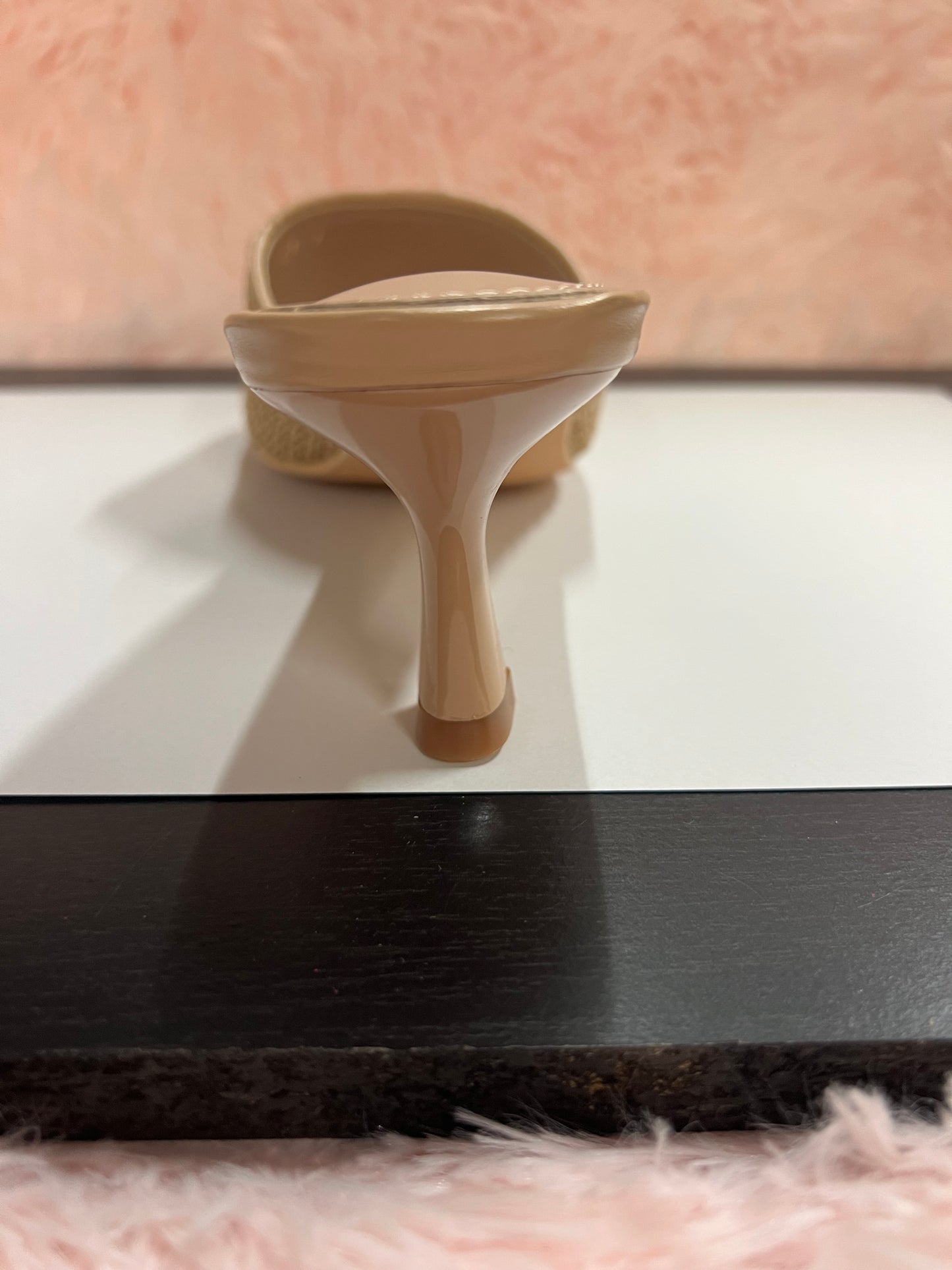 MARY-101 Nude Natural Woven Raffia Kitten Heel Open Toe Mule