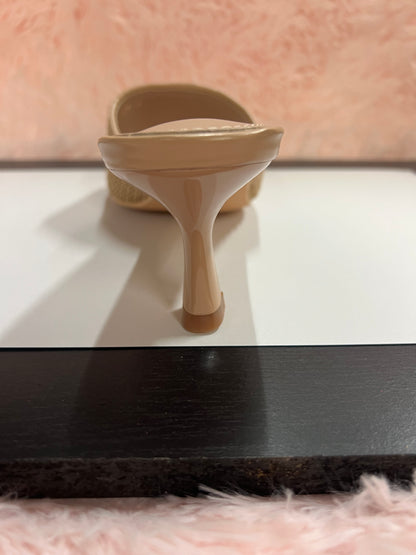 MARY-101 Nude Natural Woven Raffia Kitten Heel Open Toe Mule