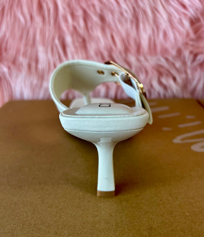 MERASA-13 White Stone Kitten Heel Split Toe Black Faux Leather - Slip On - Square Open Toe