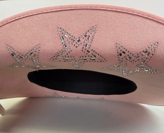 BRAVO PINK FAUX SUEDE COWBOY HAT WITH TRIPLE STAR RHINESTONE DESIGN