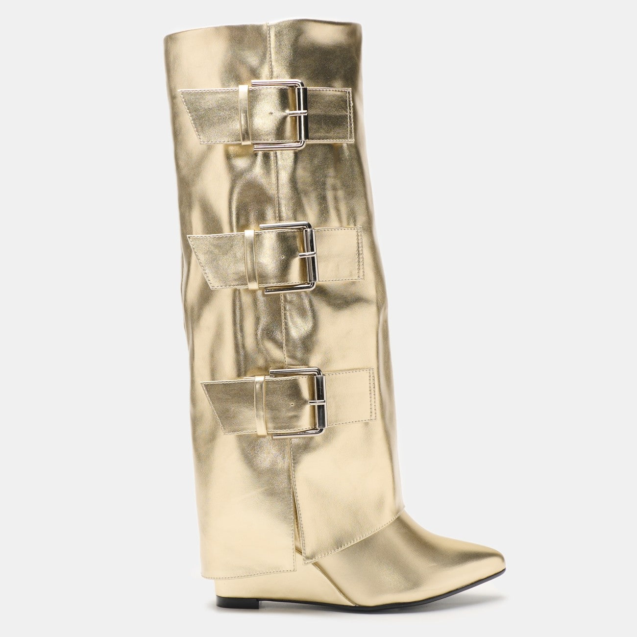 TIMELY Gold Faux Leather Sleeve Boot - Knee-High Sleeve Drape Over