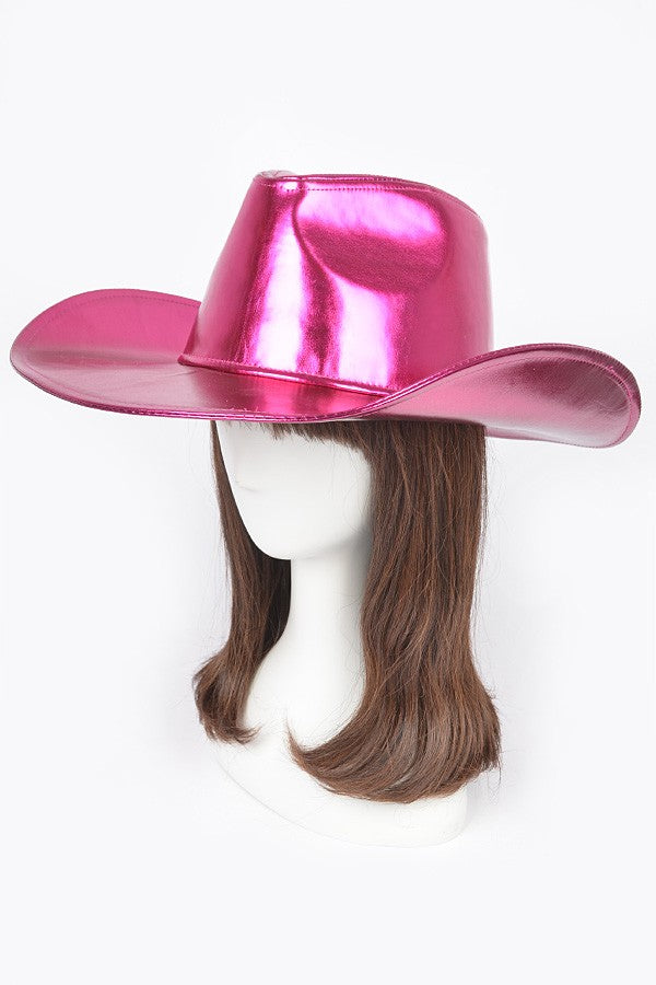 SHINE DOWN METALLIC COWBOY HAT Pink Metallic Faux Leather