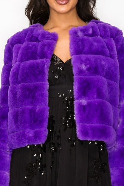CLAIBORNE LONG SLEEVE FAUX FUR JACKET Purple Mardi Gras