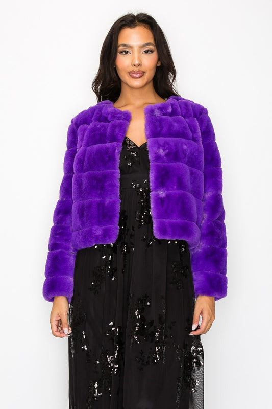 CLAIBORNE LONG SLEEVE FAUX FUR JACKET Purple Mardi Gras