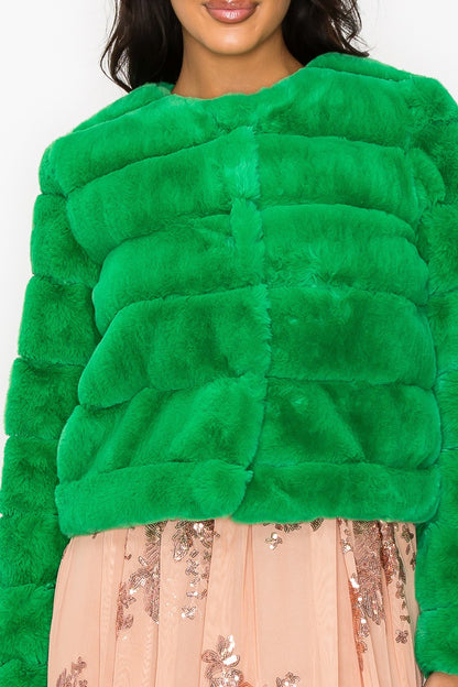CLAIBORNE LONG SLEEVE FAUX FUR JACKET Green Mardi Gras