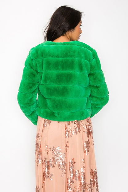 CLAIBORNE LONG SLEEVE FAUX FUR JACKET Green Mardi Gras