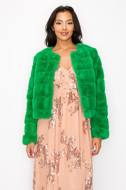 CLAIBORNE LONG SLEEVE FAUX FUR JACKET Green Mardi Gras