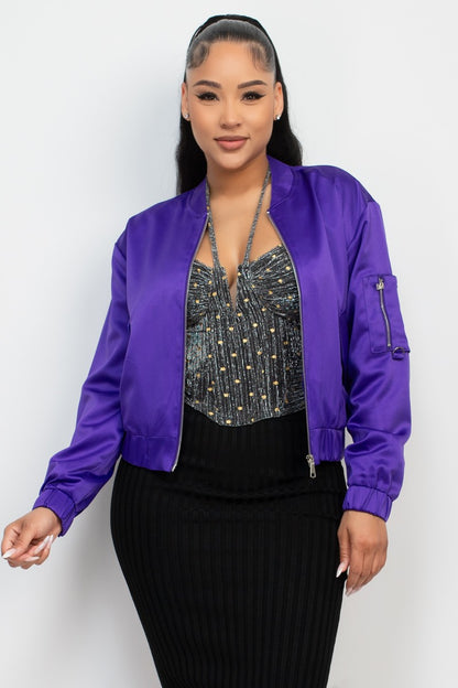 TCHOUP JACKET Purple Satin Zip Up Mardi Gras