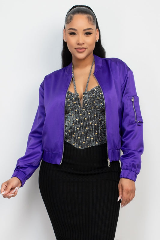 TCHOUP JACKET Purple Satin Zip Up Mardi Gras