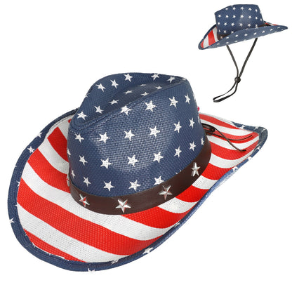 CODY RED WHITE AND BLUE STRAW COWBOY HAT